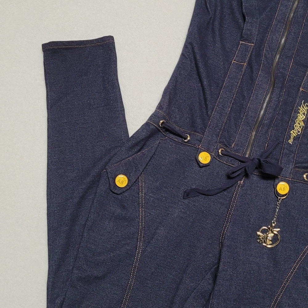 Rare Vintage Y2K Apple Bottom Jeans Hooded Halter Half-Zip Tie-Waist Jumpsuit L - Picture 7 of 13